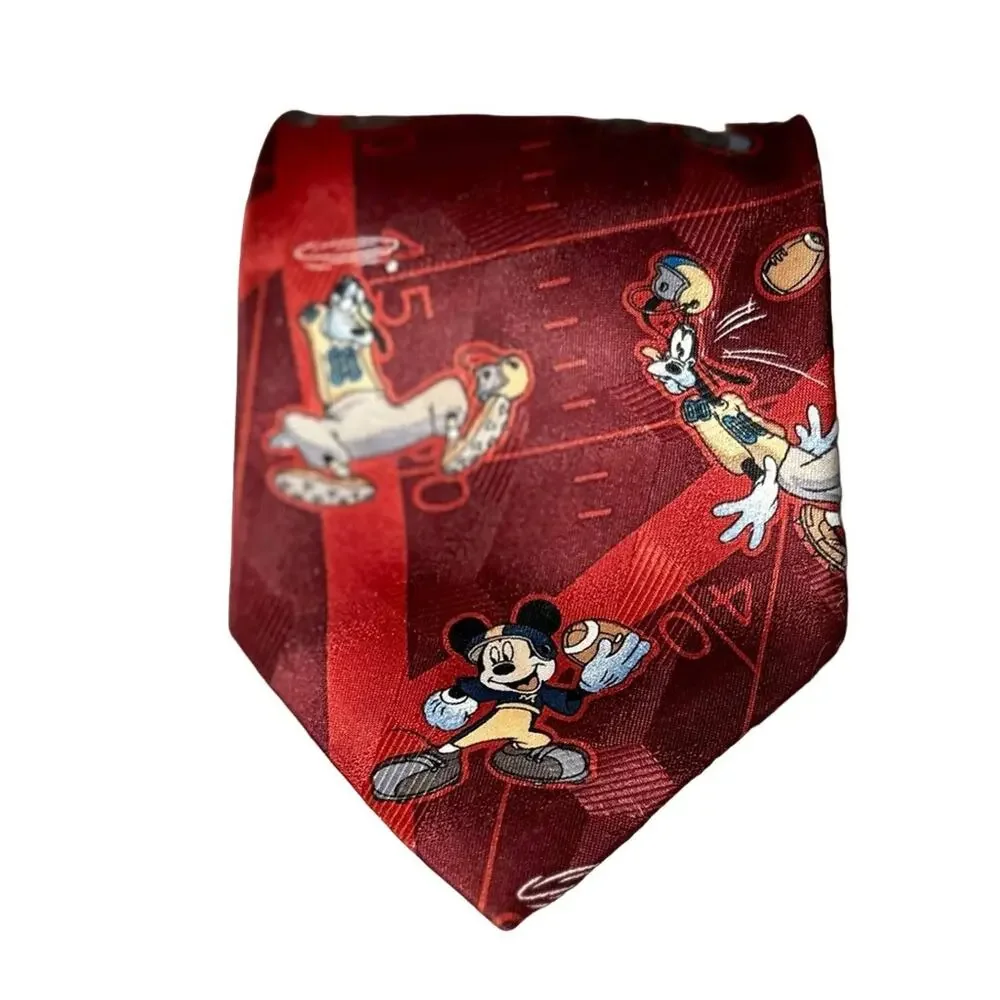 Vintage Disney Mickey Mouse Goofy burgundy football tie NFL men’s gift sports